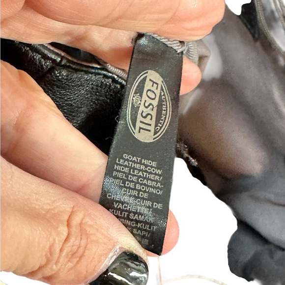 Fossil 2 in One Tote Expandable Black Brown Goat Hide Leather Side Zippers - Picture 8 of 11